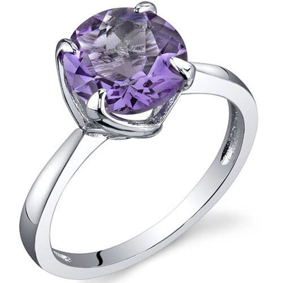 Amethyst Ring Sterling Silver Round Shape 1.75 Carats