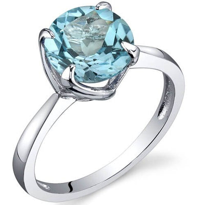 Swiss Blue Topaz Ring Sterling Silver Round Shape 2.25 Carats