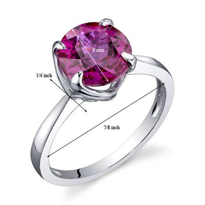 Created Ruby Ring Sterling Silver Round Shape 2.25 Carats