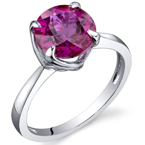 Created Ruby Ring Sterling Silver Round Shape 2.25 Carats