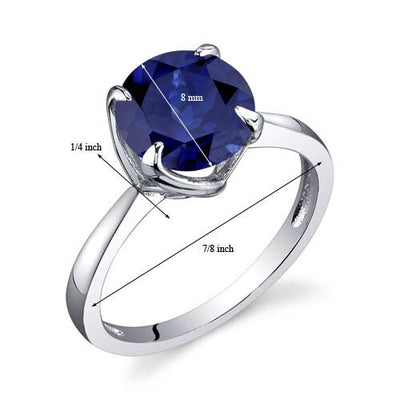 Blue Sapphire Ring Sterling Silver Round Shape 2.75 Carats