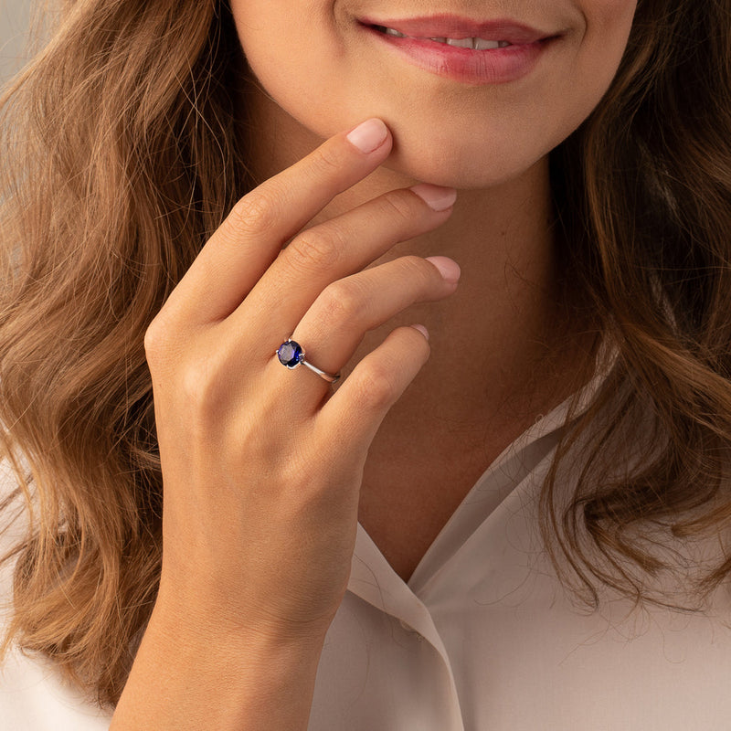 Blue Sapphire Ring Sterling Silver Round Shape 2.75 Carats