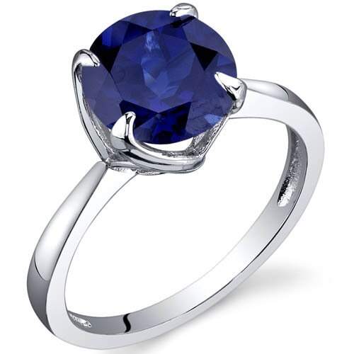 Blue Sapphire Ring Sterling Silver Round Shape 2.75 Carats