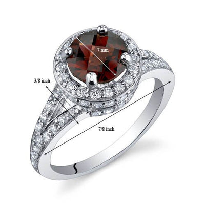 Garnet Ring Sterling Silver Round Shape 1.5 Carats