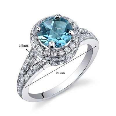 Swiss Blue Topaz Ring Sterling Silver Round Shape 1.5 Carats