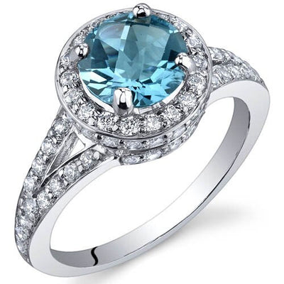 Swiss Blue Topaz Ring Sterling Silver Round Shape 1.5 Carats