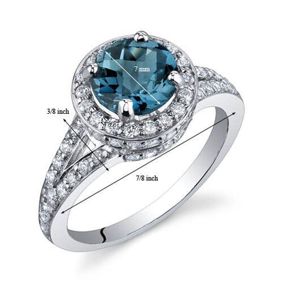 London Blue Topaz Ring Sterling Silver Round Shape 1.5 Carats