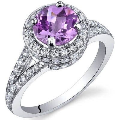 Pink Sapphire Ring Sterling Silver Round Shape 1.75 Carats