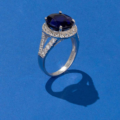 Blue Sapphire Ring Sterling Silver Round Shape 1.75 Carats