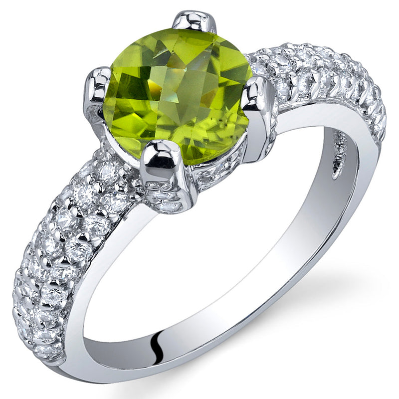 Peridot Round Cut Sterling Silver Ring Size 7