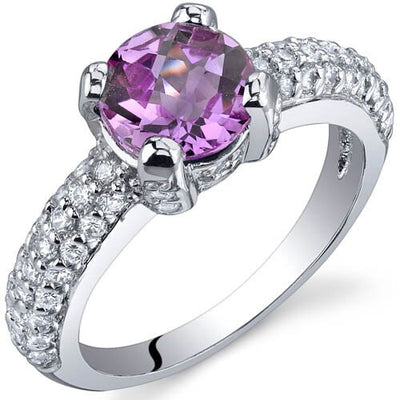 Pink Sapphire Ring Sterling Silver Round Shape 1.75 Carats