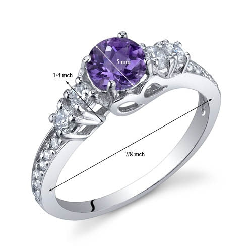 Amethyst Ring Sterling Silver Round Shape 0.5 Carats