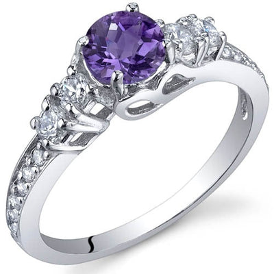 Amethyst Ring Sterling Silver Round Shape 0.5 Carats