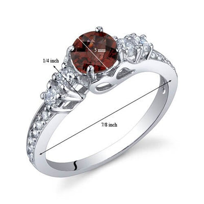 Garnet Ring Sterling Silver Round Shape 0.5 Carats