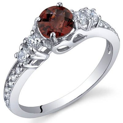 Garnet Ring Sterling Silver Round Shape 0.5 Carats