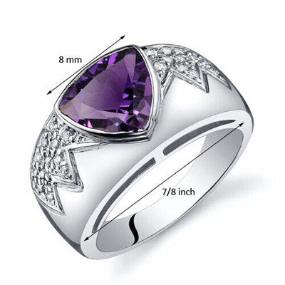 Amethyst Ring Sterling Silver Trillion Shape 1.5 Carats