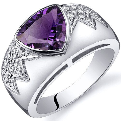 Amethyst Ring Sterling Silver Trillion Shape 1.5 Carats