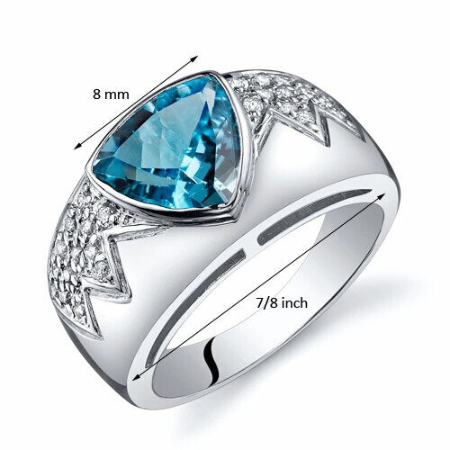 Swiss Blue Topaz Ring Sterling Silver Trillion Shape 2 Carats