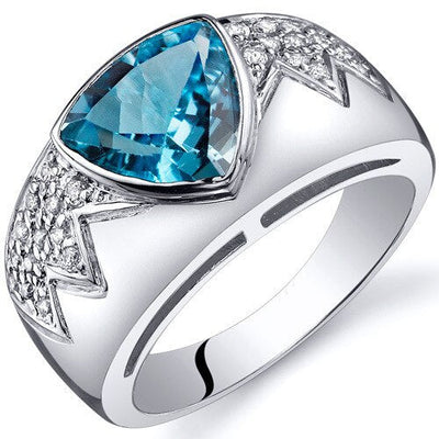 Swiss Blue Topaz Ring Sterling Silver Trillion Shape 2 Carats