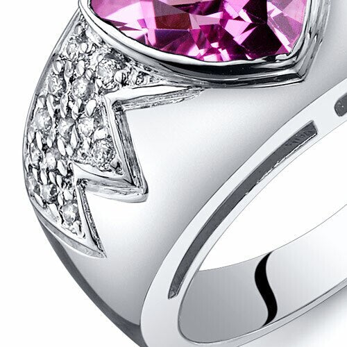 Pink Sapphire Ring Sterling Silver Trillion Shape 2.5 Carats