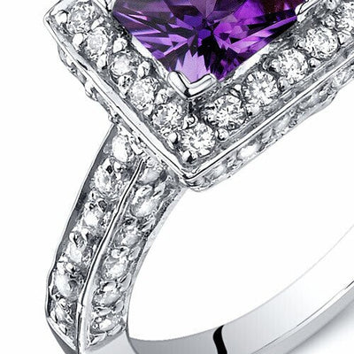 Amethyst Ring Sterling Silver Princess Shape 0.75 Carats