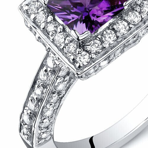 Amethyst Ring Sterling Silver Princess Shape 0.75 Carats