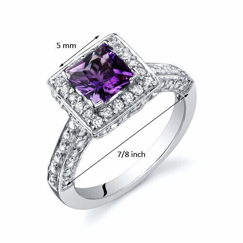 Amethyst Ring Sterling Silver Princess Shape 0.75 Carats