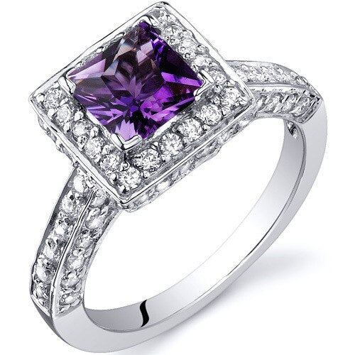 Amethyst Ring Sterling Silver Princess Shape 0.75 Carats