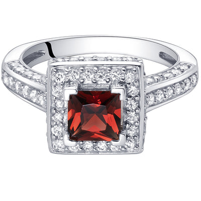 Garnet Ring 1 Carat Princess Cut Sterling Silver Ring Size 5