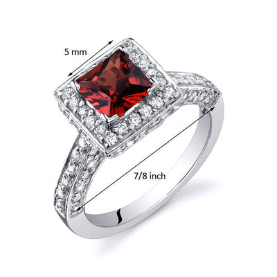 Garnet Ring Sterling Silver Princess Shape 1 Carat Size 6