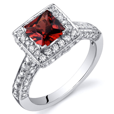 Garnet Ring Sterling Silver Princess Shape 1 Carat Size 6