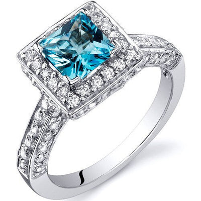 Swiss Blue Topaz Ring Sterling Silver Princess Shape 1 Carats