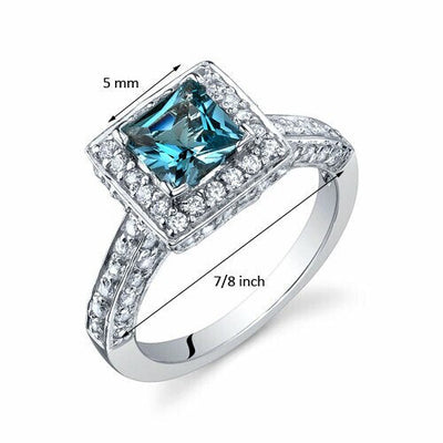 London Blue Topaz Ring Sterling Silver Princess Shape 1 Carats