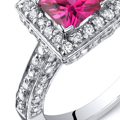 Created Ruby Princess Cut Sterling Silver Ring Size 5