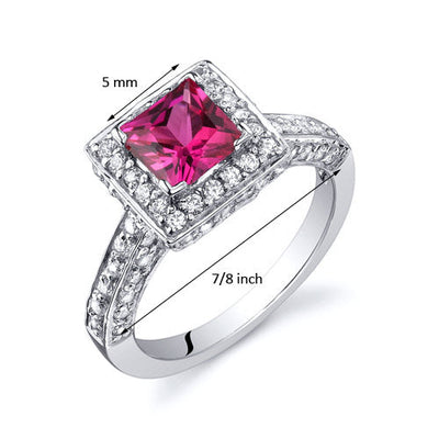 Created Ruby Princess Cut Sterling Silver Ring Size 6