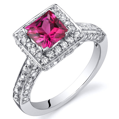 Created Ruby Princess Cut Sterling Silver Ring Size 8