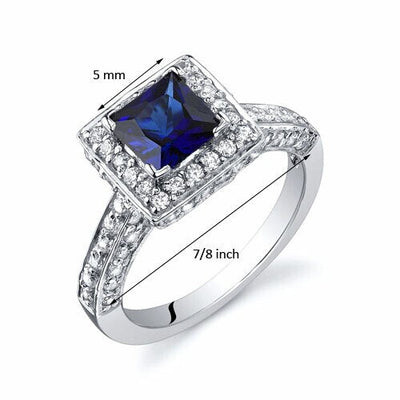 Blue Sapphire Ring Sterling Silver Princess Shape 1 Carats