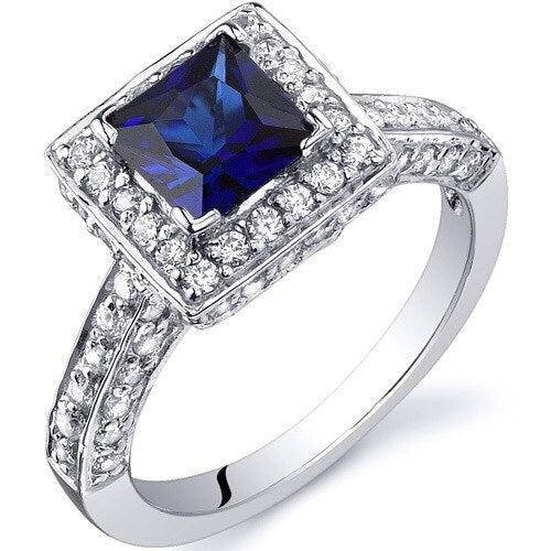 Blue Sapphire Ring Sterling Silver Princess Shape 1 Carats