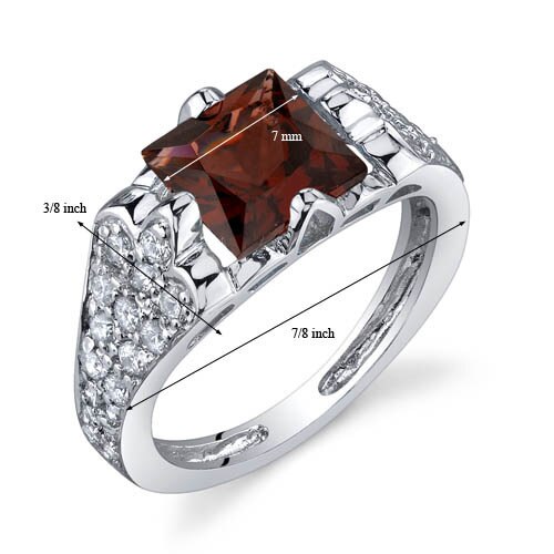 Garnet Ring Sterling Silver Princess Shape 2 Carats