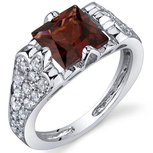 Garnet Ring Sterling Silver Princess Shape 2 Carats