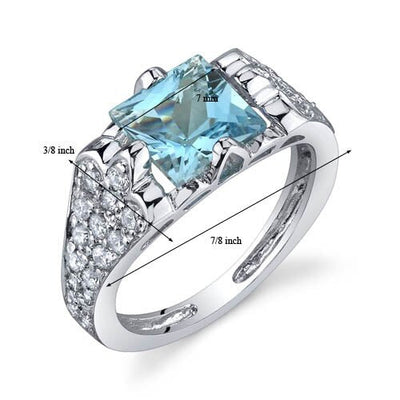 Swiss Blue Topaz Ring Sterling Silver Princess Shape 1.75 Carat