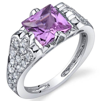 Pink Sapphire Ring Sterling Silver Princess Shape 2 Carats