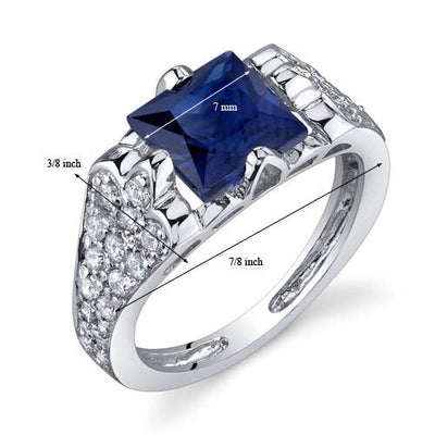 Blue Sapphire Ring Sterling Silver Princess Shape 2.5 Carats