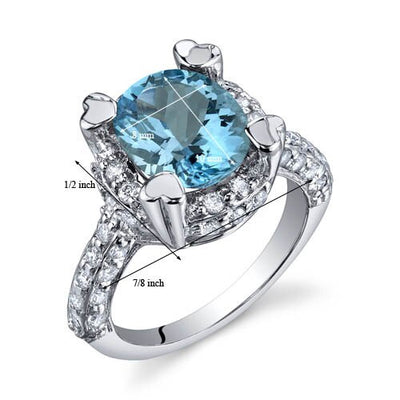 Swiss Blue Topaz Ring Sterling Silver Oval Shape 3 Carats