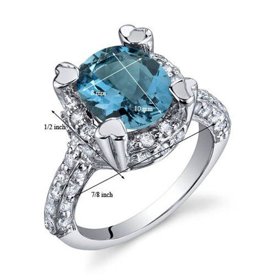 London Blue Topaz Ring Sterling Silver Oval Shape 3 Carats