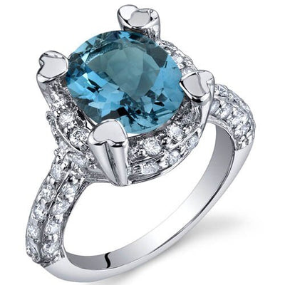 London Blue Topaz Ring Sterling Silver Oval Shape 3 Carats