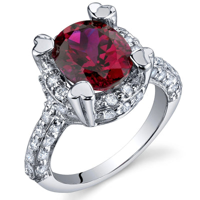 Created Ruby Oval Cut Sterling Silver Ring Size 9