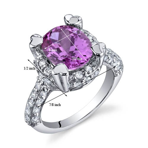 Pink Sapphire Ring Sterling Silver Oval Shape 3.5 Carats