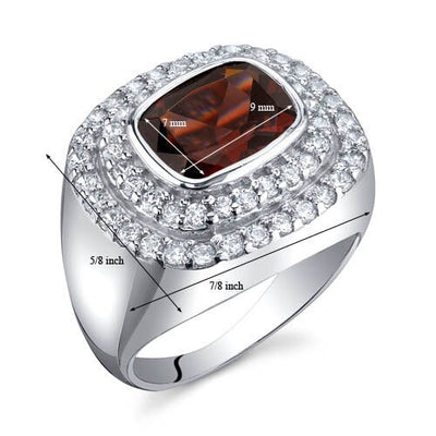 Garnet Ring Sterling Silver Radiant Shape 2.5 Carats