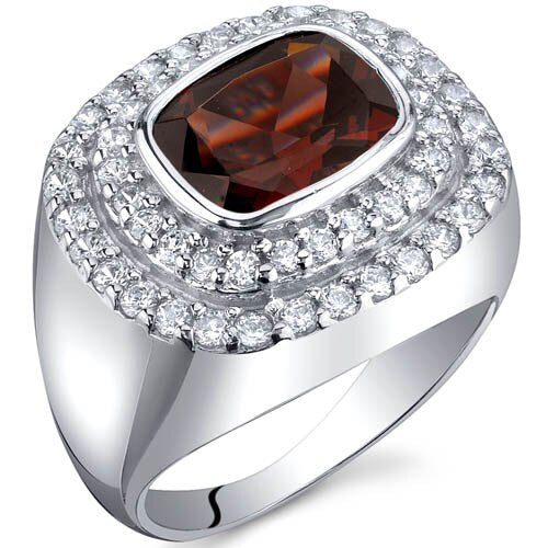 Garnet Ring Sterling Silver Radiant Shape 2.5 Carats